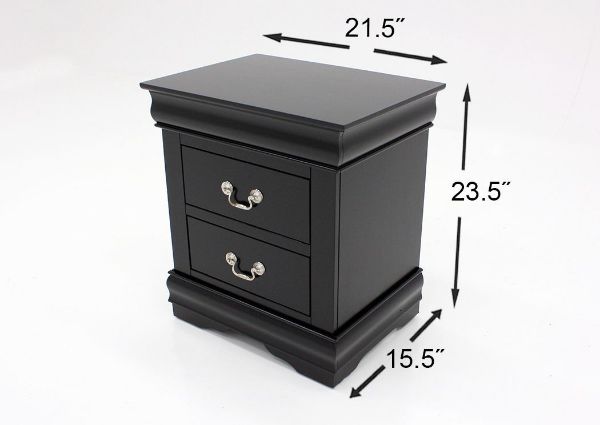 Black Louis Philippe Twin Size Bedroom Set by Crown Mark Showing the Nightstand Dimensions | Home Furniture Plus Bedding