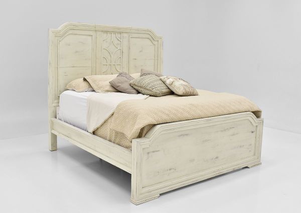 White Westgate Queen Size Panel Bed by Vintage Furniture Showing the Angle View | Home Furniture Plus Bedding