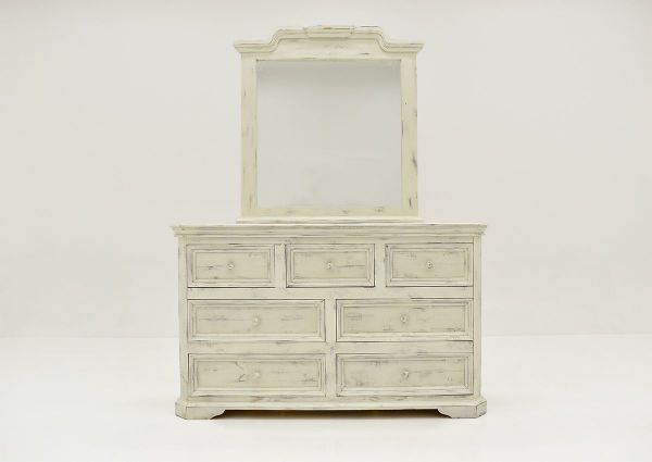 White Westgate Dresser with Mirror by Vintage Furniture Showing the Front View | Home Furniture Plus Bedding
