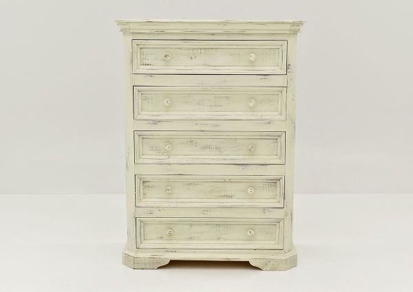 White Westgate Chest of Drawers by Vintage Furniture Showing the Front View | Home Furniture Plus Bedding
