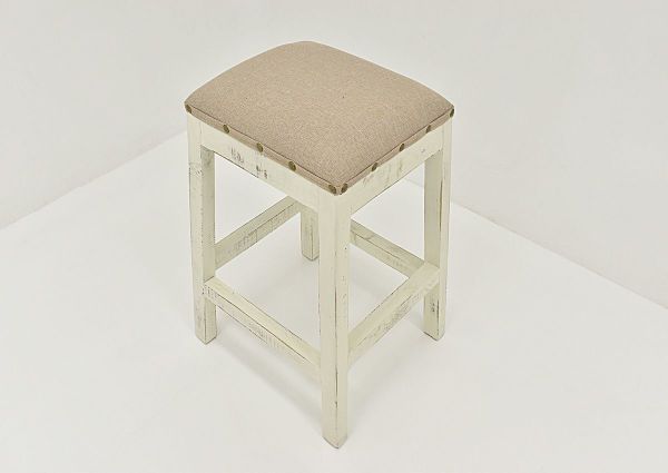 Slightly Angled View of the Westgate Barstool in Rustic White by Vintage Furniture | Home Furniture Plus Bedding