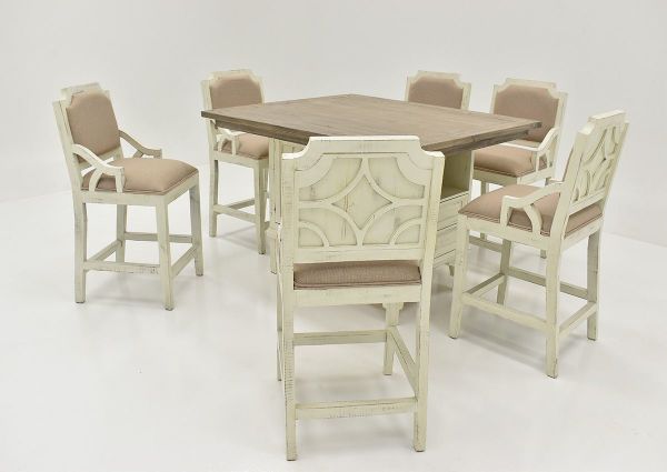 Antique White Westgate 7 Piece Pub Table Set by Vintage Showing the Angle View | Home Furniture Plus Bedding