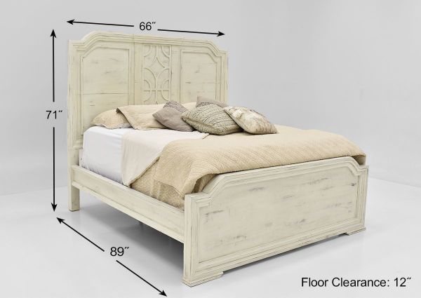 White Westgate Queen Size Panel Bed by Vintage Furniture Showing the Dimensions | Home Furniture Plus Bedding
