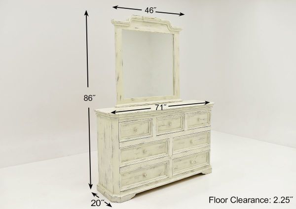 White Westgate Dresser with Mirror by Vintage Furniture Showing the Dimensions | Home Furniture Plus Bedding