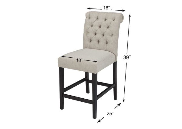 Tripton 24 Inch Off White Upholstered Bar Stool by Ashley Showing the Dimensions | Home Furniture Plus Bedding