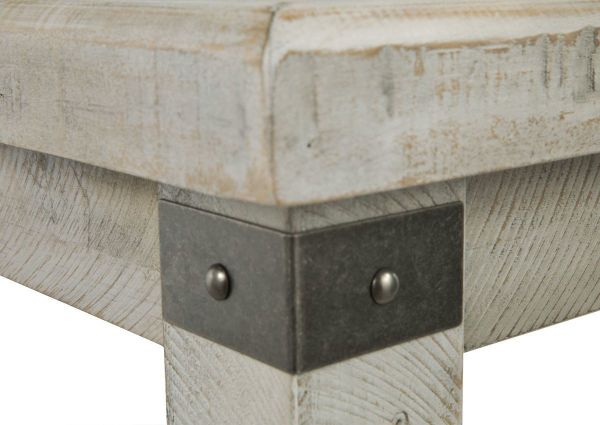 Light Gray Carynhurst End Table by Ashley Furniture Showing the Corner Finish and Decorative Detail | Home Furniture Plus Bedding
