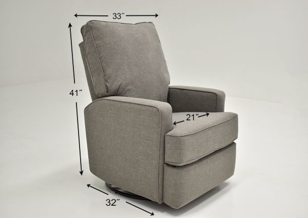 Gray Kersey Swivel Glider Recliner by Best Home Furnishings Showing the Dimensions, Made in the USA | Home Furniture Plus Bedding