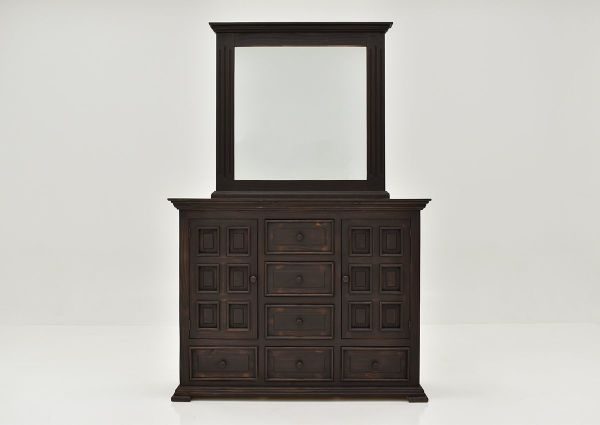 Dark Brown Chalet Dresser with Mirror Panel Bed by Vintage Furniture Showing the Front View | Home Furniture Plus Bedding