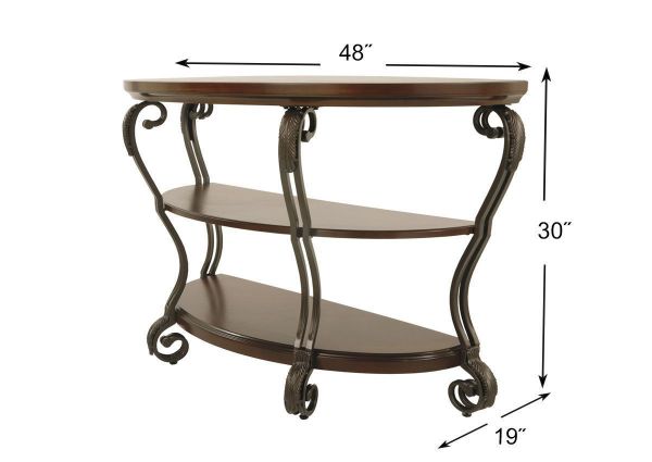 Brown Nestor Sofa/Console Table by Ashley Furniture Showing the Dimensions | Home Furniture Plus Bedding