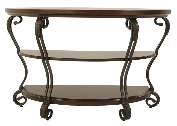 Brown Nestor Sofa/Console Table by Ashley Furniture Showing the Front View | Home Furniture Plus Bedding