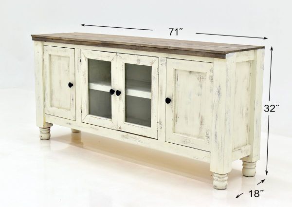 White Martha TV Stand by Vintage Furniture Showing the Dimensions | Home Furniture Plus Bedding