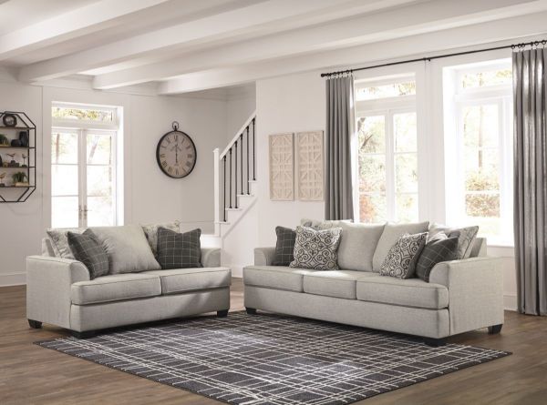 Velletri Sofa Set by Ashley with Cream Upholstery and Accent Pillows. Includes Sofa, Loveseat and Chair | Home Furniture + Mattress