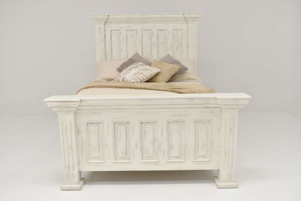 White Chalet Queen Size Panel Bed by Vintage Furniture Showing the Front View | Home Furniture Plus Bedding