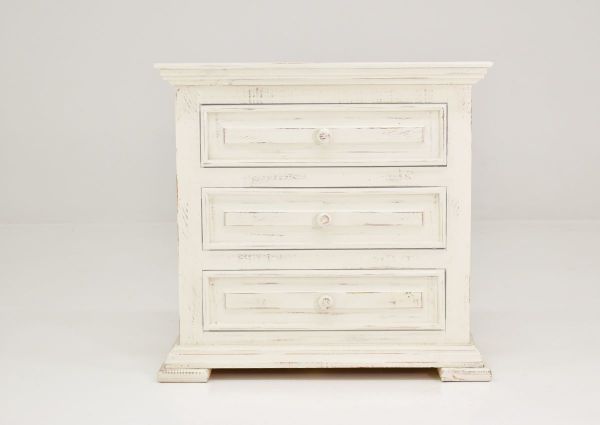 White Chalet 3 Drawer Nightstand by Vintage Furniture Showing the Front View | Home Furniture Plus Bedding