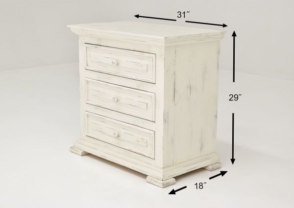 White Chalet 3 Drawer Nightstand by Vintage Furniture Showing the Dimensions | Home Furniture Plus Bedding