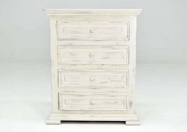 White Chalet 4 Drawer Nightstand by Vintage Furniture Showing the Front View | Home Furniture Plus Bedding