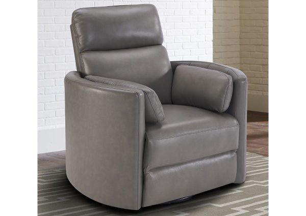 Soft Gray Radius POWER Leather Recliner by Parker House Furniture Showing the Angle View  in a Room Setting | Home Furniture Plus Bedding