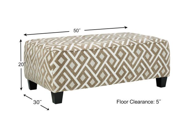 Dimension Details of the Dovemont Ottoman by Ashley Furniture with Patterned Upholstery in Tan and White | Home Furniture Plus Bedding
