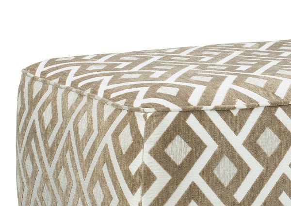 Close Up of the Corner Details on the Dovemont Ottoman by Ashley Furniture with Patterned Upholstery in Tan and White | Home Furniture Plus Bedding