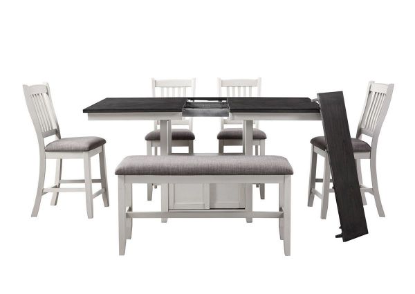 View of the Buford 6 Piece Counter Dining Table Set with Table Open and Leaf Out | Home Furniture Plus Bedding