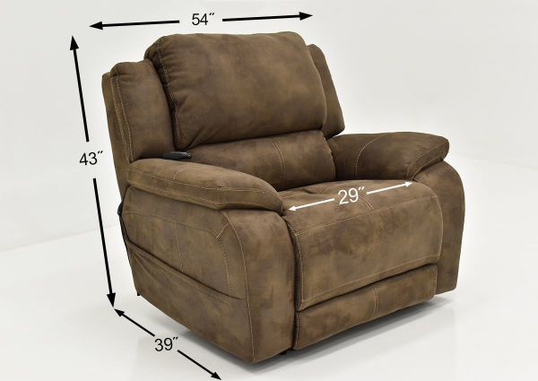 Angle View with Dimension Details on the Explorer Power Recliner by Homestretch with Brown Upholstery | Home Furniture Plus Mattress