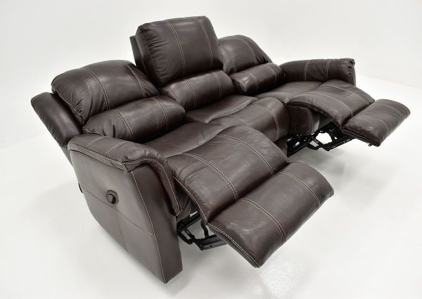 Angled View of Open Dual Recliners on the Chocolate Brown Mercury Leather Reclining Sofa by Homestretch | Home Furniture Plus Bedding