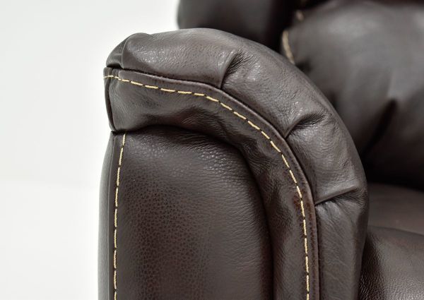 Close Up of the Padded Armrests on the Chocolate Brown Mercury Leather Reclining Sofa by Homestretch | Home Furniture Plus Bedding