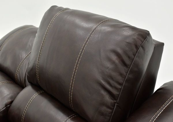 Close Up of Headrest on the Chocolate Brown Mercury Leather Reclining Sofa by Homestretch | Home Furniture Plus Bedding