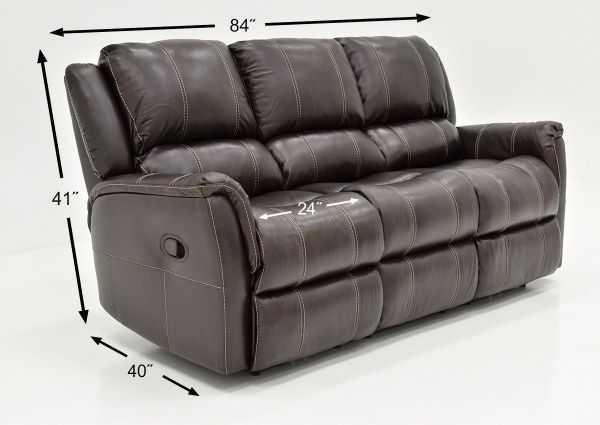 Dimension Details on the Chocolate Brown Mercury Leather Reclining Sofa by Homestretch | Home Furniture Plus Bedding