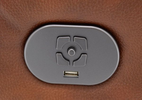 Close Up of the Power Reclining Buttons on the Legend POWER Leather Reclining Sofa | Home Furniture Plus Bedding