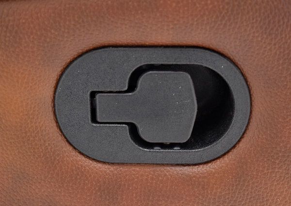 Close Up of the Manual Reclining Lever on the Legend Leather Reclining Glider Loveseat | Home Furniture Plus Bedding