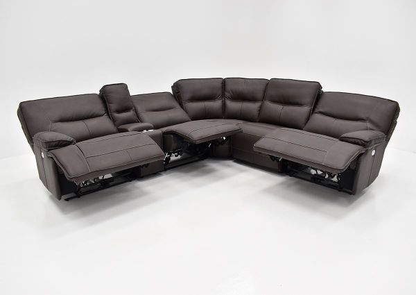 Front View of the Full Sectional with 3 Recliners Open on the Spartacus POWER Reclining Sectional Sofa | Home Furniture Plus Bedding