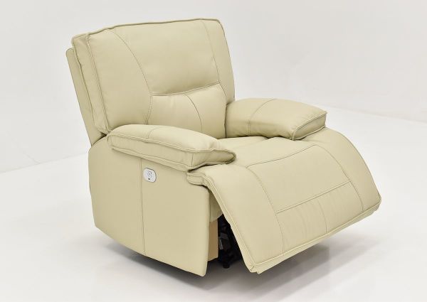 Angled View With Recliner Slightly Open on the Spartacus POWER Recliner in Off White | Home Furniture Plus Bedding