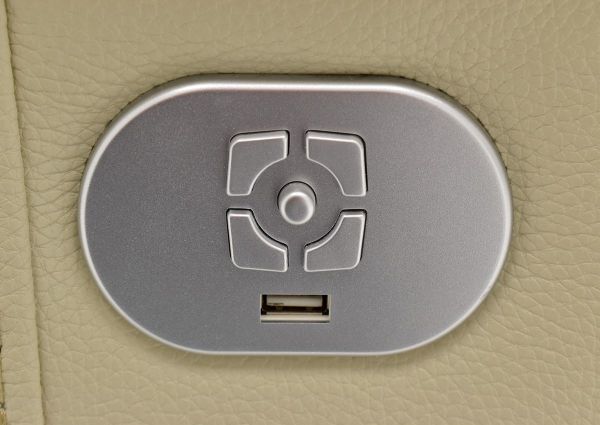 Close Up of the Power Button on the Spartacus POWER Recliner in Off White | Home Furniture Plus Bedding