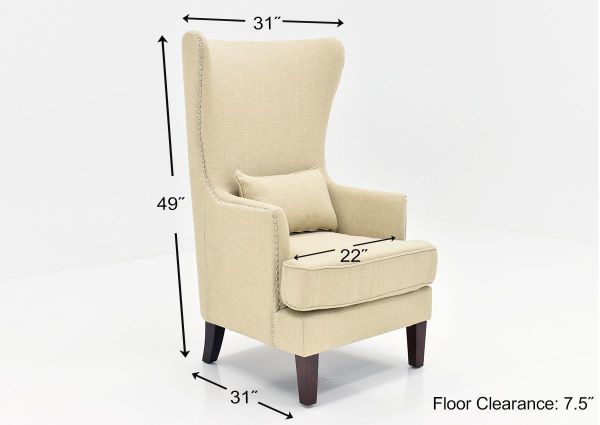 Angle view with dimensions of the Kori Accent Chair in Off White by Elements International | Home Furniture Plus Bedding