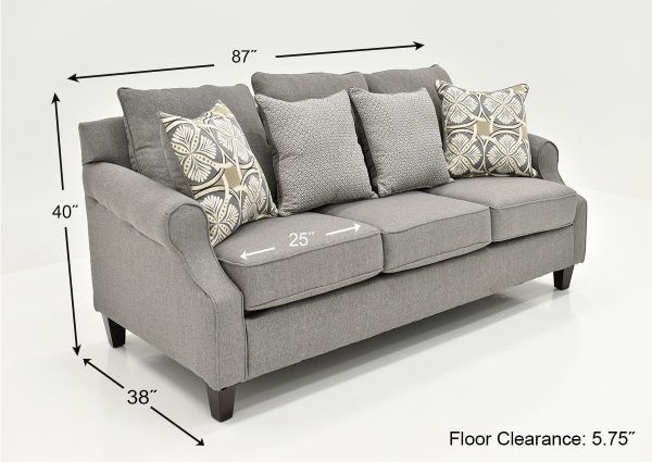 Dimension Details of the Gray Bay Ridge Sofa by Behold, Made in the USA | Home Furniture Plus Bedding