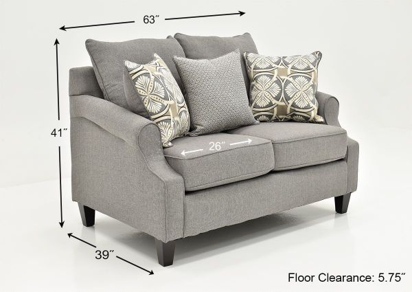 Dimension Details of the Gray Bay Ridge Loveseat by Behold, Made in the USA | Home Furniture Plus Bedding