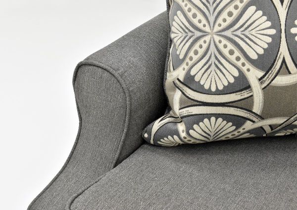 Close Up View of the Arm and Accent Pillow on the Gray Bay Ridge Chair by Behold, Made in the USA | Home Furniture Plus Bedding