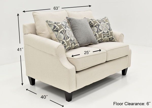 Dimension Details of the Bay Ridge Loveseat in Off White by Behold | Home Furniture Plus Bedding