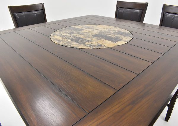 Close Up View of the Lazy Susan on the Dark Brown Fulton Bar Height Dining Table by Crown Mark | Home Furniture Plus Mattress