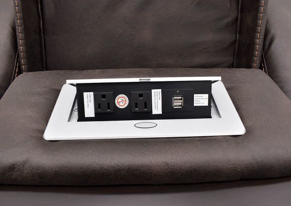 Close Up View of the USB and Power Ports on the Aiden Reclining Sofa by Man Wah | Home Furniture Plus Bedding