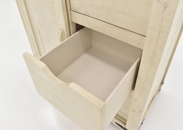 Close Up View of the Drawer Interior on the Madison Accent Cabinet in White by Jofran  with Open Drawers | Home Furniture Plus Bedding
