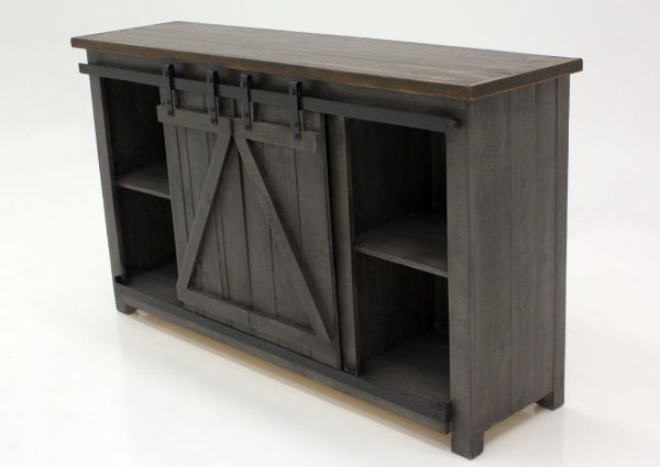 Gray and Brown Diego TV Console at an Angle with the Doors in the Center | Home Furniture Plus Bedding