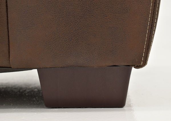 Close Up of the Lower Corner and Foot on the Bolton Storage Ottoman, Brown, Angle | Home Furniture Plus Mattress