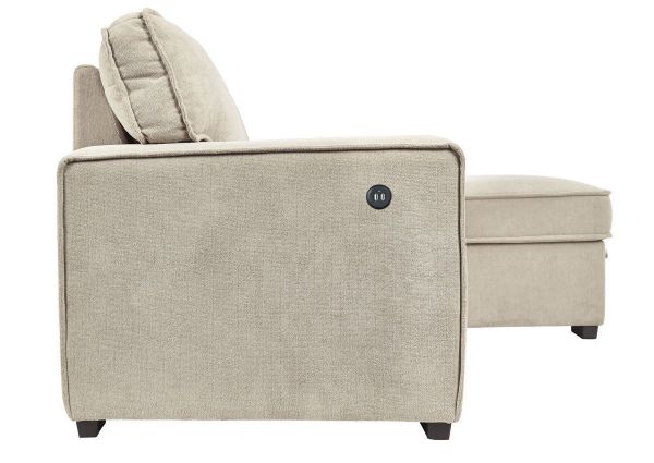 USB Ports Shown on the Side View of the Darton Convertible Sleeper Sofa in Off White by Ashley | Home Furniture Plus Bedding
