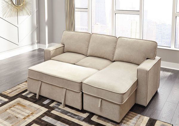 Angled View of the Fully Opened  Darton Convertible Sleeper Sofa in Off White by Ashley | Home Furniture Plus Bedding