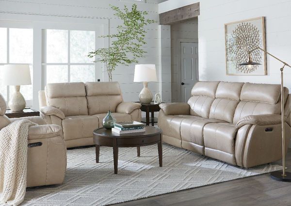 Styled Room View of the Levitate POWER Reclining Sofa Set in Diamond Beige by Bassett | Home Furniture Plus Bedding