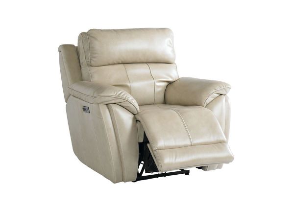 Slightly Angled View with the Footrest Elevated on the Levitate POWER Recliner in Diamond Beige by Bassett | Home Furniture Plus Bedding