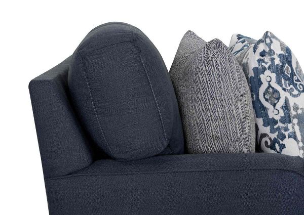 Close Up View of the Side Cushion and Throw Pillows of the Landry Loveseat in Blue Indigo by Franklin Corporation | Home Furniture Plus Bedding
