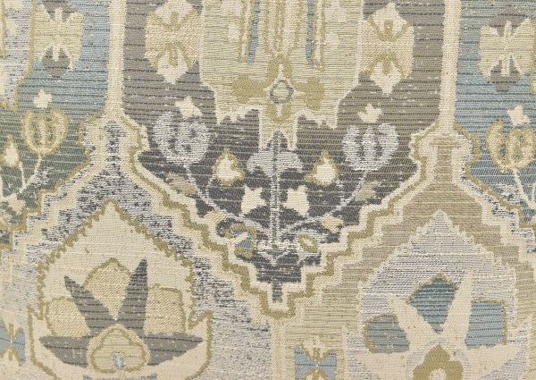 Swatch of the Blue and Gold Design Pillow on the Kaia Chair in Off White by Franklin Furniture | Home Furniture Plus Bedding